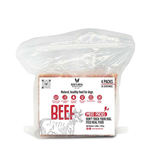 beef flavor pet food Comes in 4 Packs Total 16 Servings